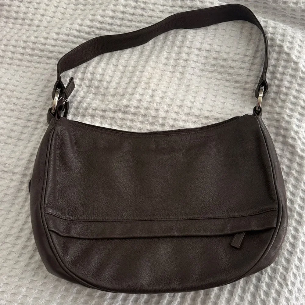 Hampton Potter Genuine Cowhide Brown Leather Shoulder Bag concealed compartment